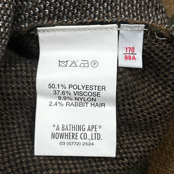 AAPE A Bathing Ape Green Camo Big Logo Knit Rabbit Hair Sweater Mens Small - Picture 7 of 11